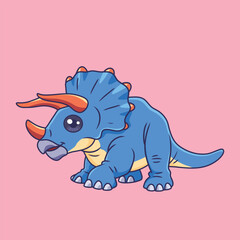 Cute dinosaur Triceratops cartoon character vector Illustration.