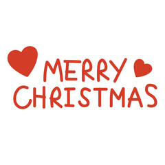Illustration of MERRY CHRISTMAS letters with red hearts for Christmas and New Year decoration, festive winter, font, typography, text, message, campaign badge, sticker, cute patches, card print, label