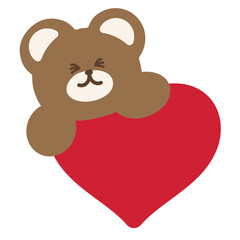 Illustration of teddy bear with red heart for Valentine card, Christmas and New Year, festive decoration, winter sticker, animal, zoo, souvenir, card print, campaign badge, cute patches, toy, kid doll