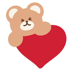 Illustration of teddy bear with red heart for Valentine card, Christmas and New Year, festive decoration, winter sticker, animal, zoo, souvenir, card print, campaign badge, cute patches, toy, kid doll