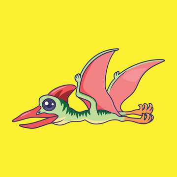 Cute dinosaur Pterodactyl cartoon character vector Illustration.