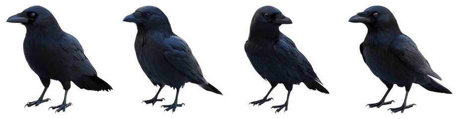 Fototapeta premium Collection of Raven Black Isolated On White Background. Generative ai
