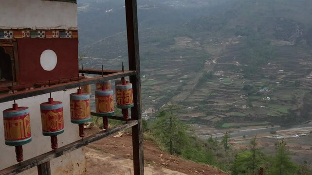 Prayer wheels in a temple, Paro, Drakarpo, Bhutan