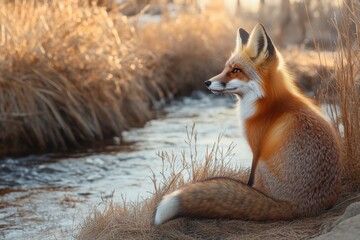 Fototapeta premium Red Fox by the River.