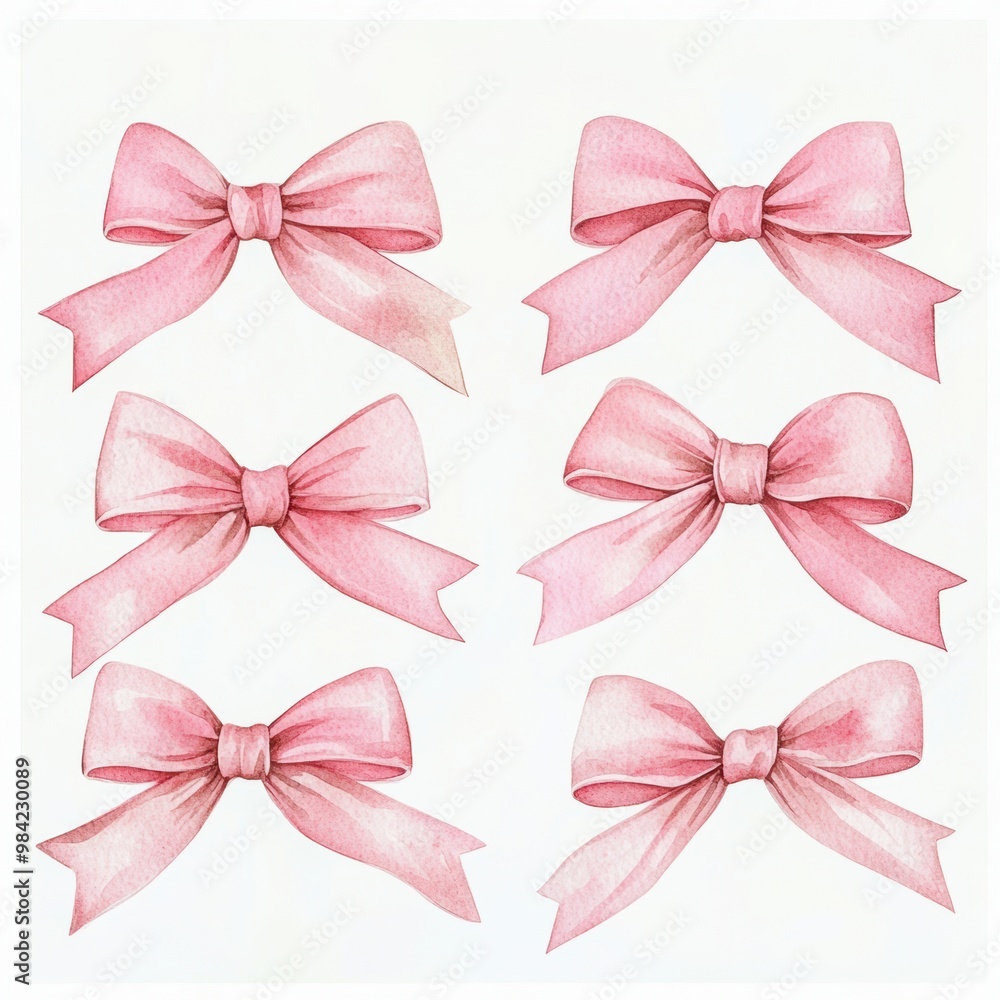 Wall mural pink watercolor bows.