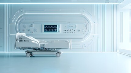 Futuristic High-Tech Hospital Room with Holographic Vital Monitors in Serene Ambiance