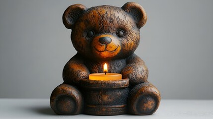 a teddy bear statue with a candle.