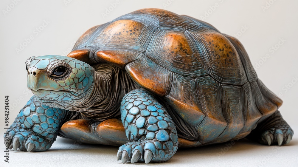 Poster a detailed sculpture of a turtle with a textured shell.