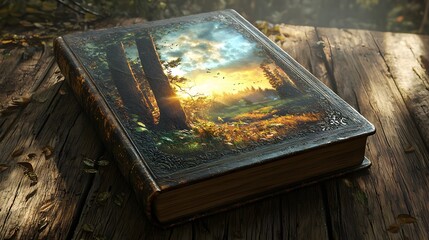 Old Book with Forest Scene.