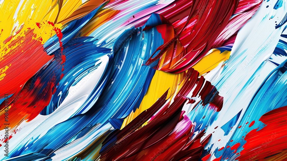 Poster a collection of colorful abstract brush strokes arranged in a dynamic composition