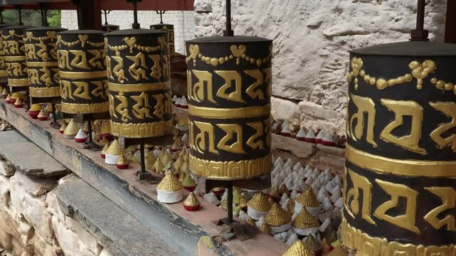 Prayer wheels and tsa tsas, Wangchang Gewog, Paro, Bhutan