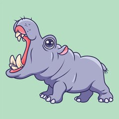 Cute hippopotamus animal cartoon character vector Illustration.