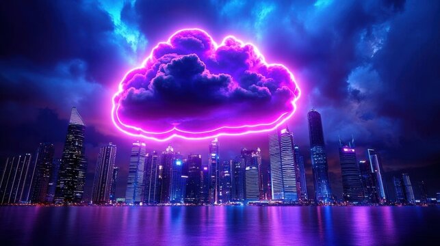 A futuristic cityscape ablaze with neon lights, its towering skyscrapers piercing the heavens like beacons of progress in 4k