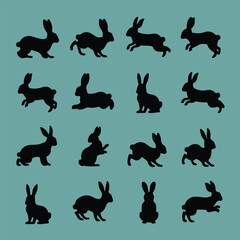 Cute black Rabbit Silhouette set ,On White Background. rabbit silhouette illustration set.