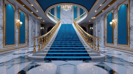 A grand staircase adorned with intricate carvings, its sweeping banister leading to a world of elegance and sophistication in 4k