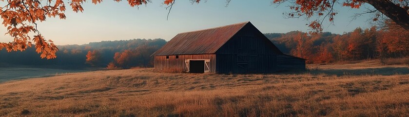 Obraz premium A rustic barn sits in a field of tall grass