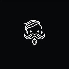 Minimalistic style of the man with big moustache, white lines on black background