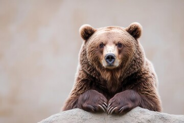 Obraz premium A brown bear resting on a rock, natural habitat surroundings.