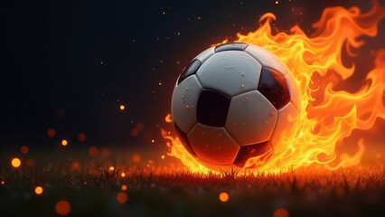 Fototapeta premium Soccer ball on fire on dark background