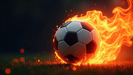 Soccer ball on fire on dark background