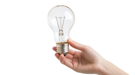 A hand holding a light bulb