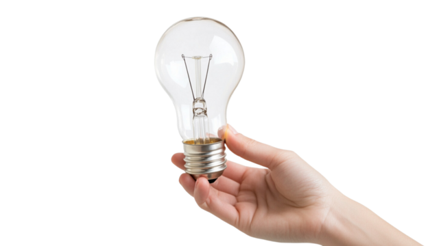 A hand holding a light bulb