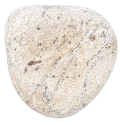 Fototapeta premium Top view of single gray pebble isolated on white background.