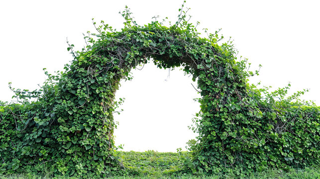 Green garden arch with lush leaves, cut out