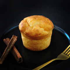 Close up Fresh Butter Muffin on Black background