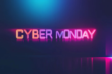 Illustration of neon sign Cyber Monday. Style of Cyber Monday banner with empty space for text