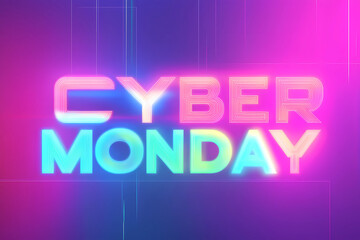 Fototapeta premium Illustration of neon sign Cyber Monday. Style of Cyber Monday banner with empty space for text