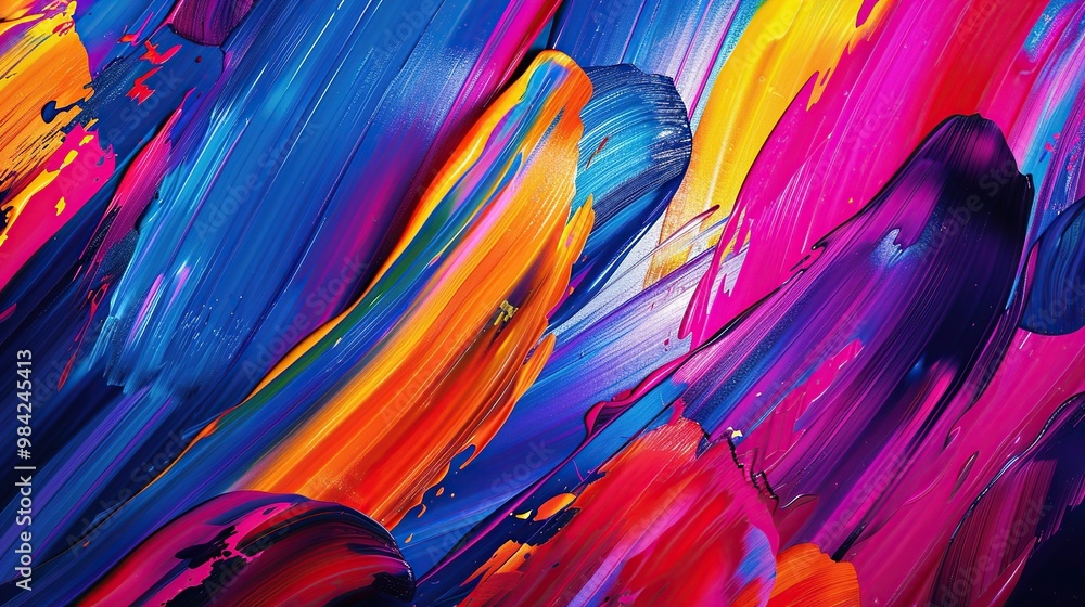 Poster a collection of colorful abstract brush strokes arranged in a dynamic composition