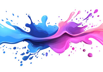 Dripping Paint Splash in Black, Blue, and Pink on White Background