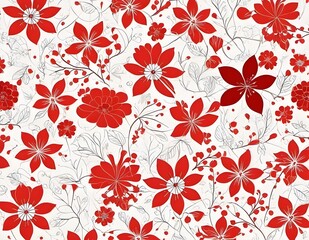 red floral pattern featuring flowers and leaves on a soft pink background, ideal fabric or wallpaper