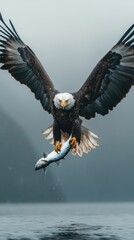 Fototapeta premium Bald Eagle Catching Fish.