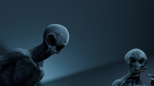 POV shot of someone surrounded by a group of grey Aliens in bedroom | Home Invasion by Aliens 01