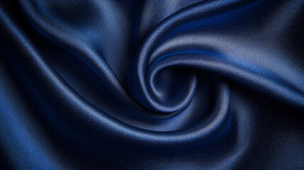 Fototapeta premium Close-up of luxurious navy blue satin fabric, displaying a smooth and glossy surface with intricate folds and texture.