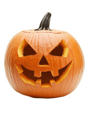 Halloween pumpkin with carved face, white background