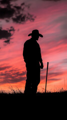 Cowboy Silhouette Against Colorful Sunset Sky