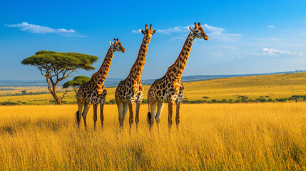 Fototapeta premium Three Giraffes in the African Savanna