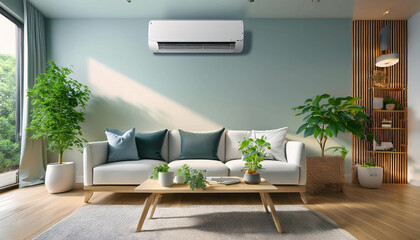 Fototapeta premium Energy efficient air conditioner with fresh natural in a modern living room.