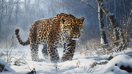 Obraz premium Majestic Leopard in Winter Forest