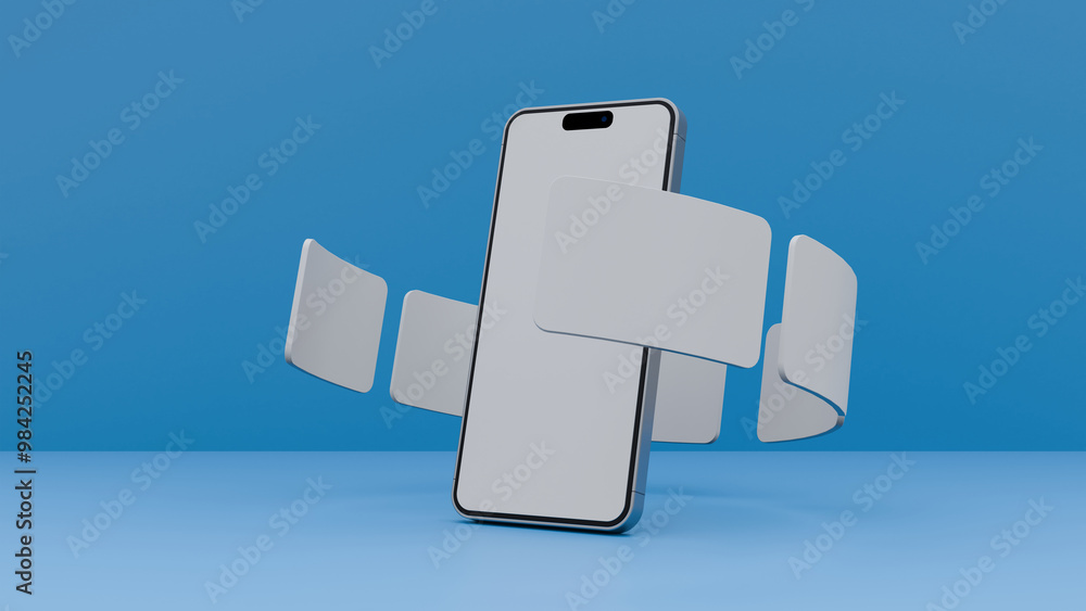 Poster blank screen smartphone and empty screens mock up on blue background. blank screen phone and blank c