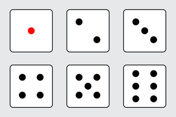 Set of game dice icon in outline design. game sign. Dice game vector icon set in black and white color isolated on white background. Vector illustration.