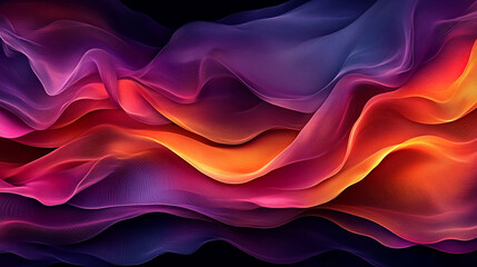 Obraz premium Vibrant waves of color intertwine in a dynamic abstract design, showcasing deep hues of orange, purple, and blue against a dark background.