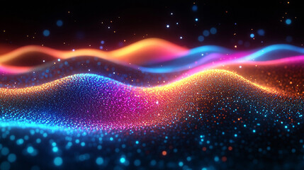 Obraz premium Vibrant wave patterns illuminated with colorful lights create a mesmerizing and dynamic abstract background.