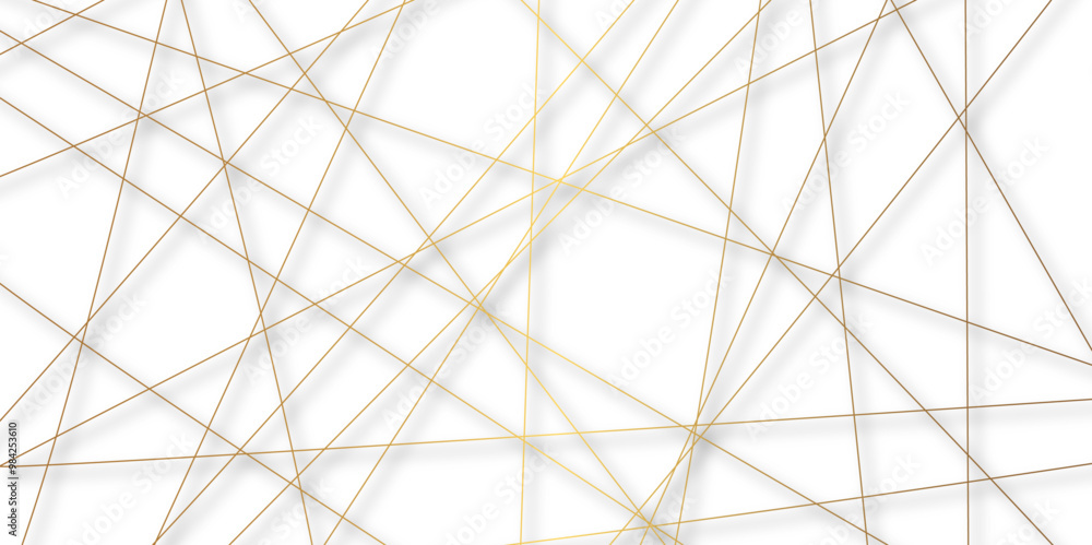 Aufkleber White abstract background with golden diagonal lines and shadows. modern random pattern line stroke transparent background. Simple gold scribble line backdrop Minimal style website banner design.	