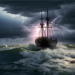 Obraz premium a ship sailing at sea