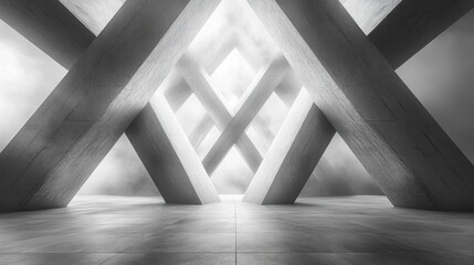 Obraz premium Abstract architectural space with intersecting concrete structures.