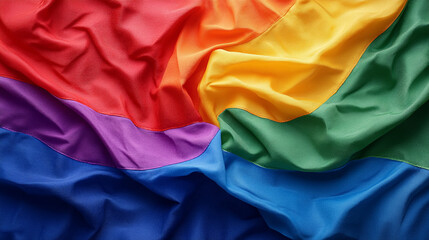 Waving rainbow flag showcasing vibrant colors symbolizing diversity, pride, and inclusion in a beautiful fabric texture.